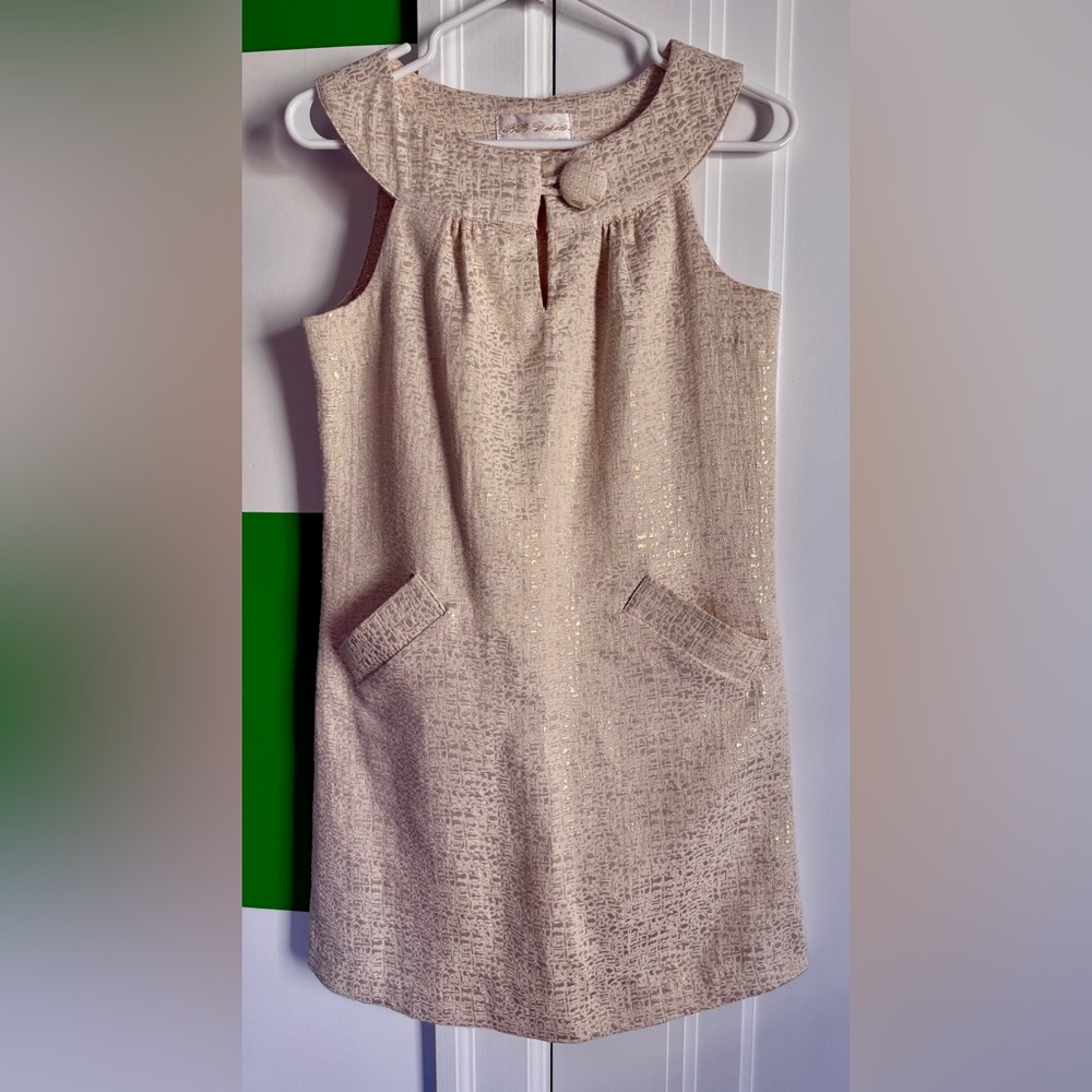 Sleeveless Cream and Metalic Gold Dress